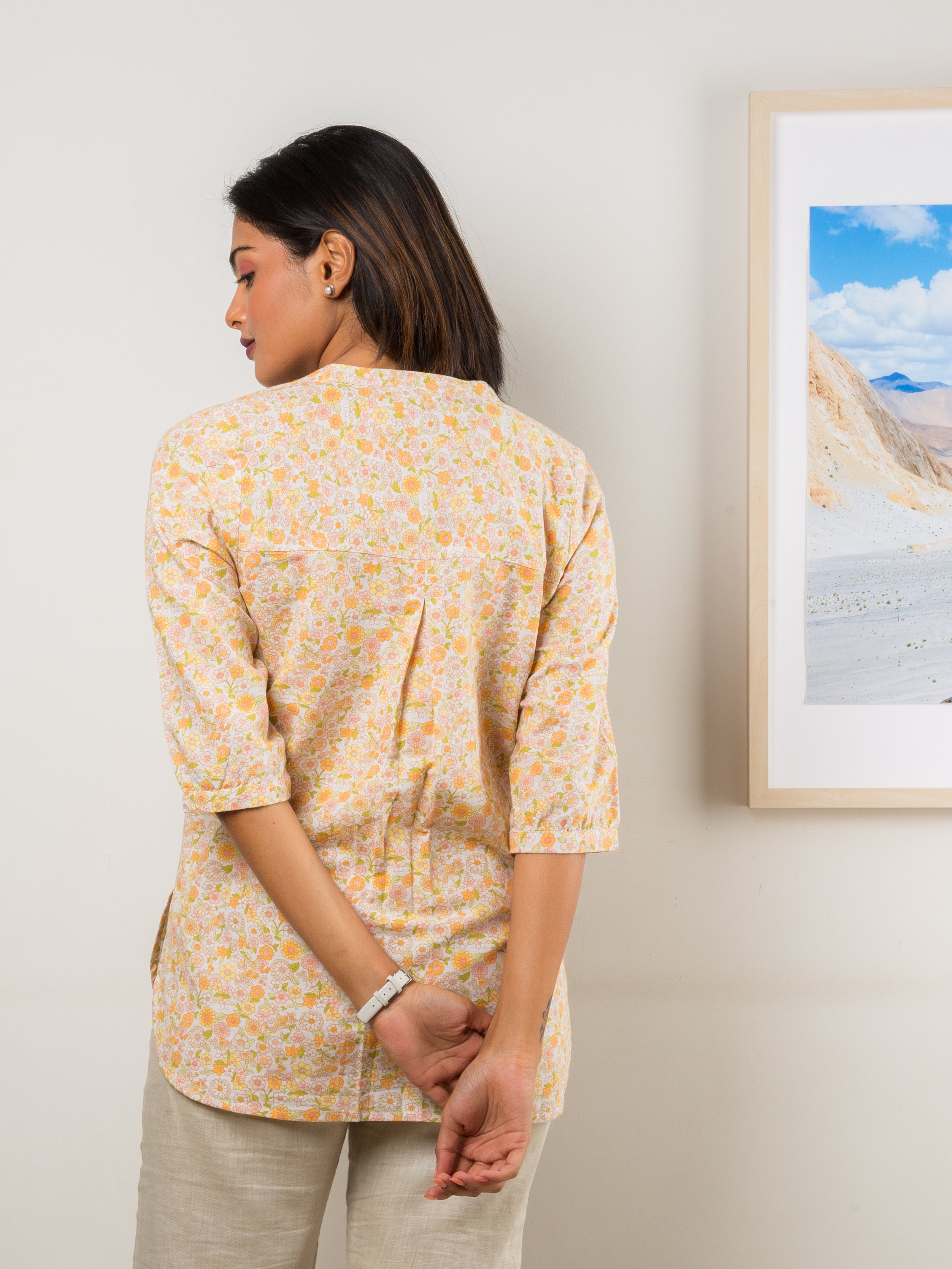 Women's Tunic in Yellow Floral Print - Back